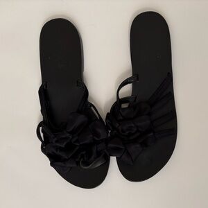 Ancient Greek Sandals Black Floral Sandals